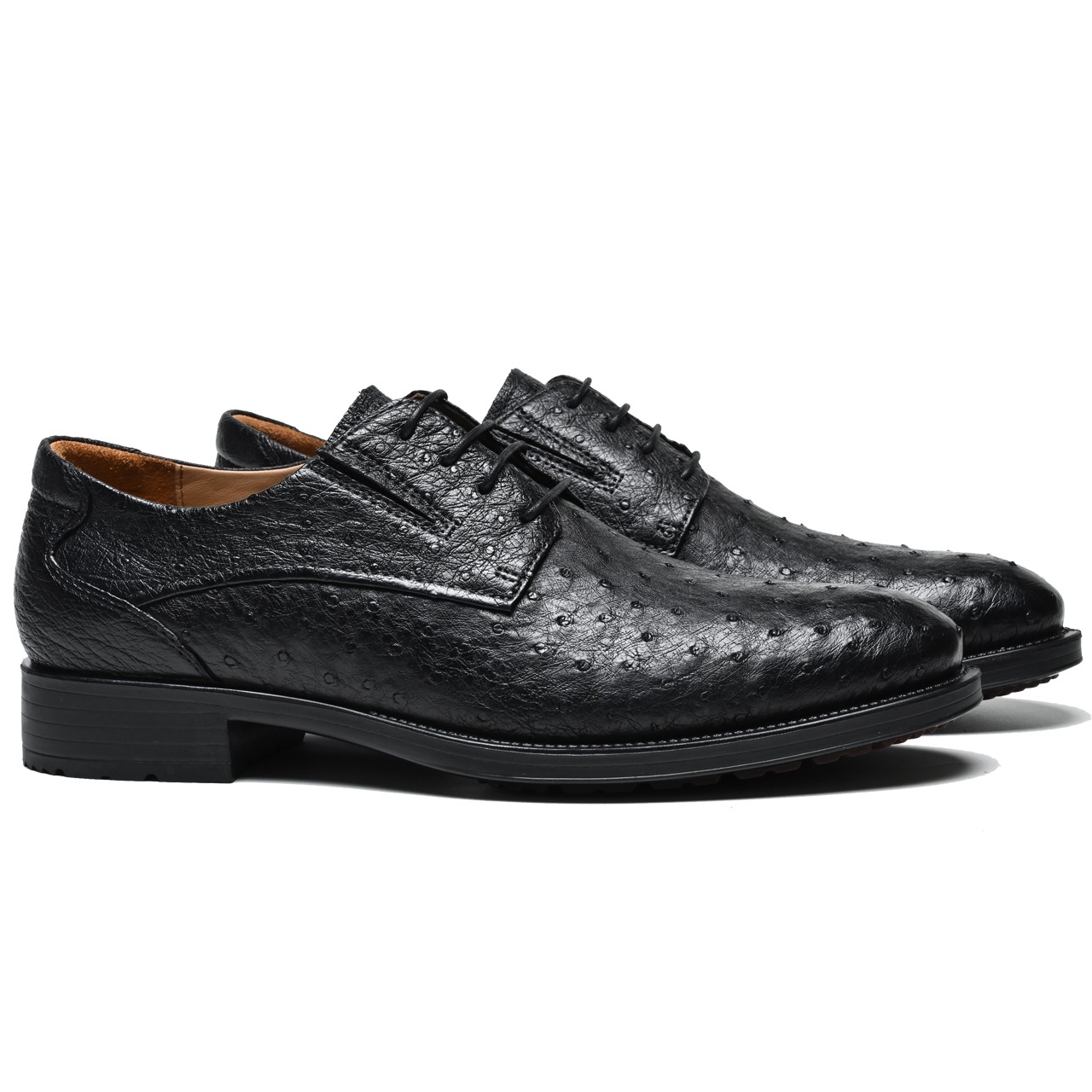 尊貴經典駝鳥皮英倫風(fēng)複古德比正裝男(nán)鞋M82305男(nán)士真皮系帶黑(hēi)色